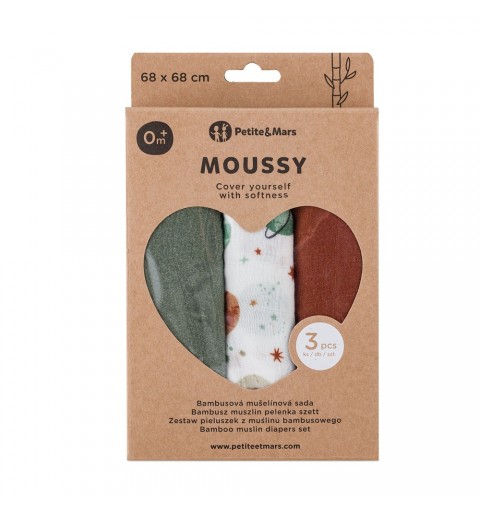 Petite&Mars Moussy - 3 pieluchy bambusowe 68x68 | Celestial Planets